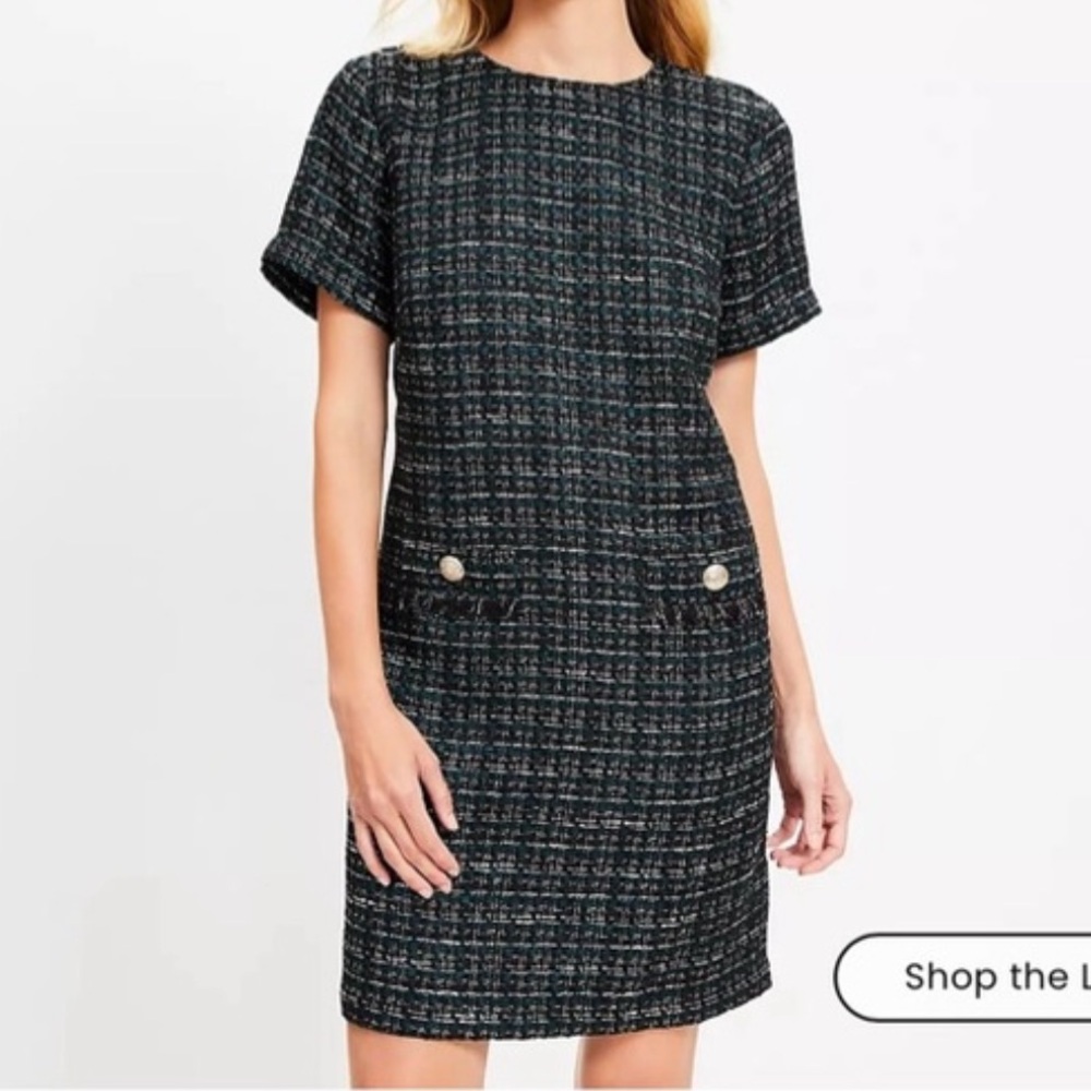LOFT Tweed MetallicFringe Mini Dress